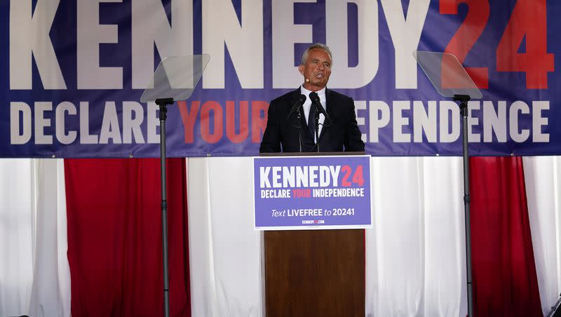 Presidential candidate Robert F. Kennedy Jr. speaks during a campaign event at Independence Mall, Monday, Oct. 9, 2023, in Philadelphia.