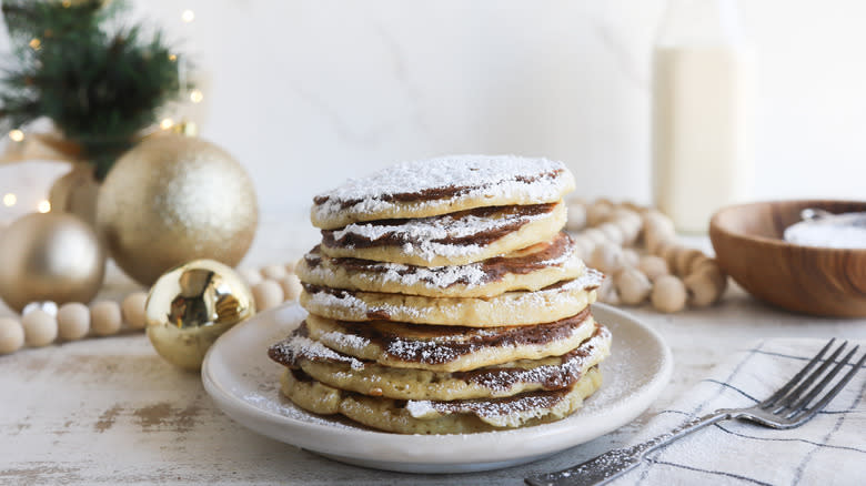 Stack of cinnamon roll pancake