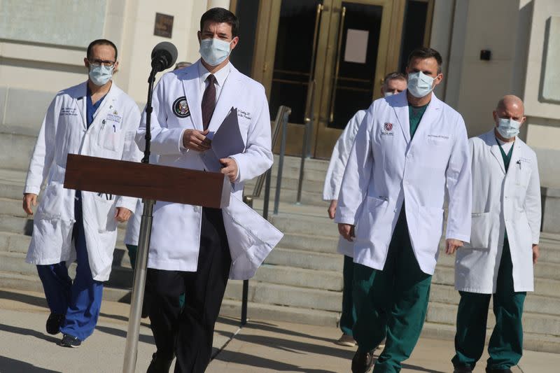 Doctors speak about U.S. President Trump's health outside Walter Reed National Military Medical Center in Bethesda, Maryland