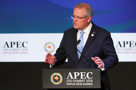 Prime Minister of Australia Scott Morrison reacts during the APEC CEO Summit 2018 at the Port Moresby, Papua New Guinea, 17 November 2018. Fazry Ismail/Pool via REUTERS/Files