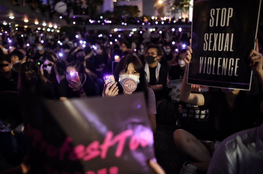 People take part in a #MeToo rally in Hong Kong in 2019 (AFP/Getty Images)