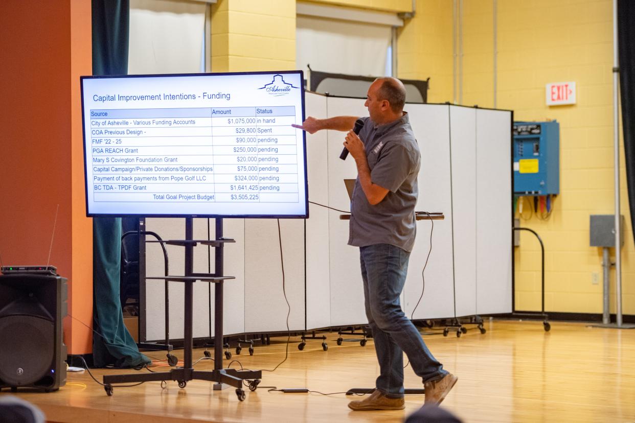 Chris Corl, Director of Community and Regional Entertainment Facilities, speaks to the community about upcoming changes to the Asheville Municipal Golf Course on September 1, 2022.