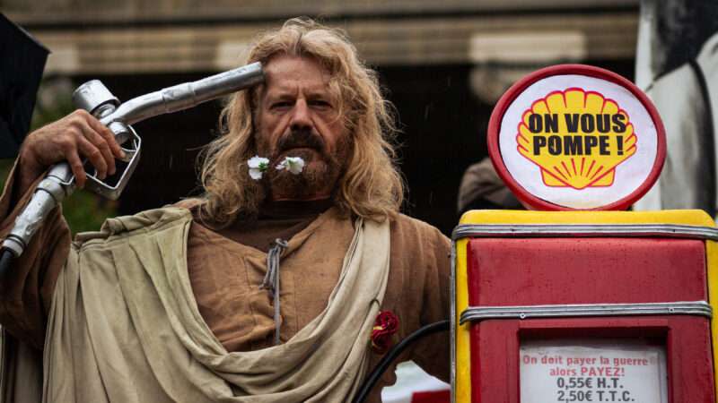 A man protests in France during a yellow vest demonstration