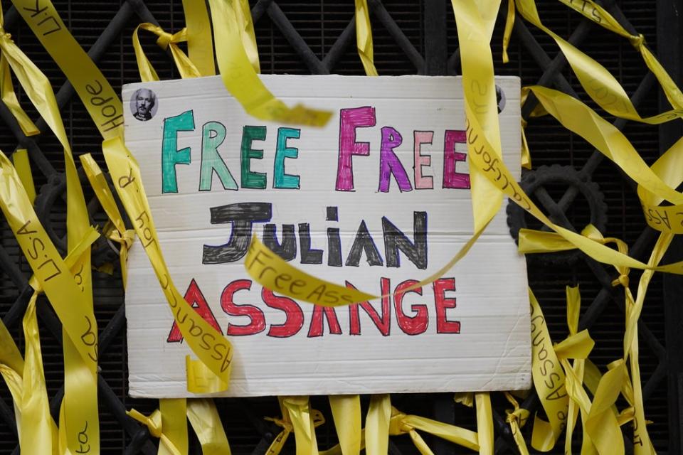 Julian Assange supporters gathered outside the High Court in London on Friday as the ruling was handed down (Kirsty O’Connor/PA) (PA Wire)