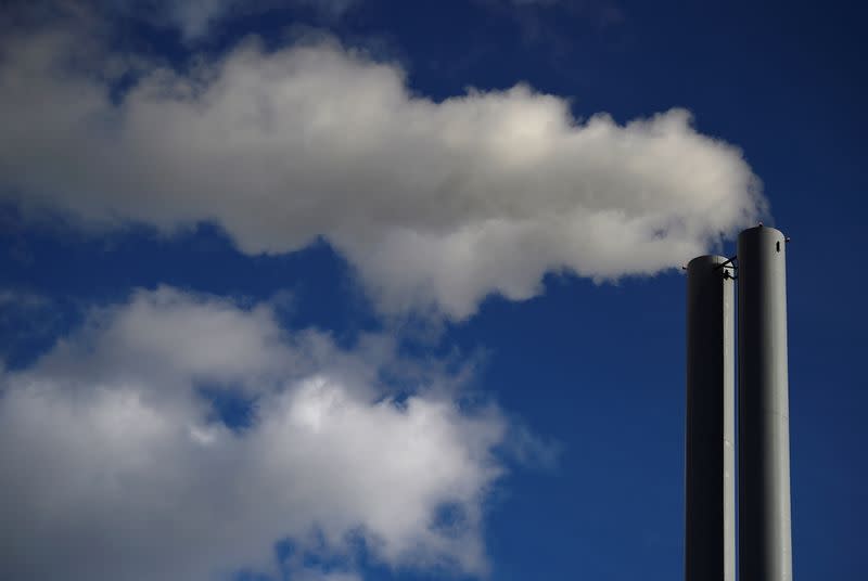 FILE PHOTO: General view of smoke coming from a chimney of an energy plant in Dublin