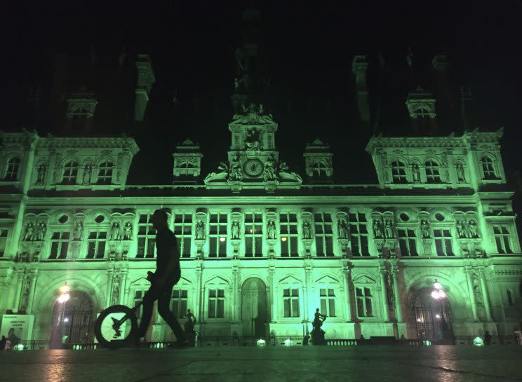 Paris City Hall bathed in green light on June 1 (Rex)