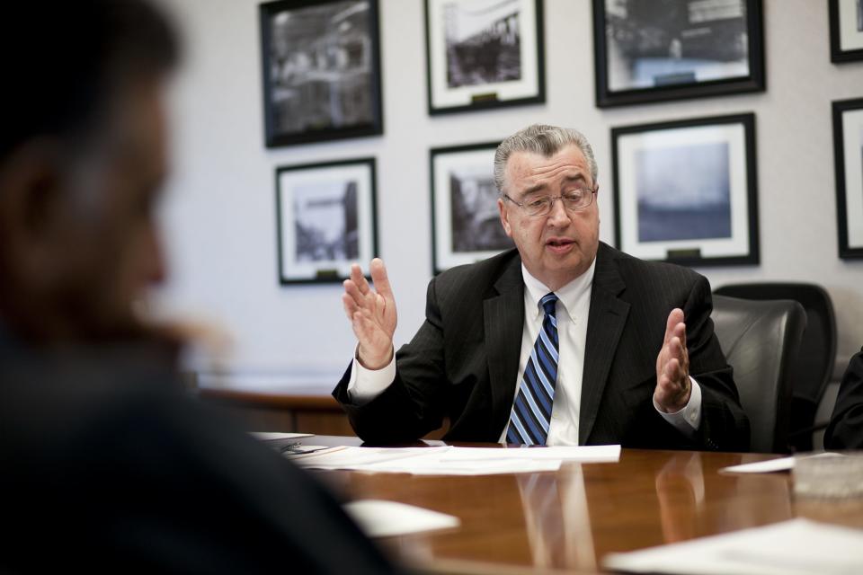Cooper University Hospital President John Sheridan speaks to the Courier-Post editorial board in 2012 about the proposed merger between Rowan University and Rutgers-Camden.