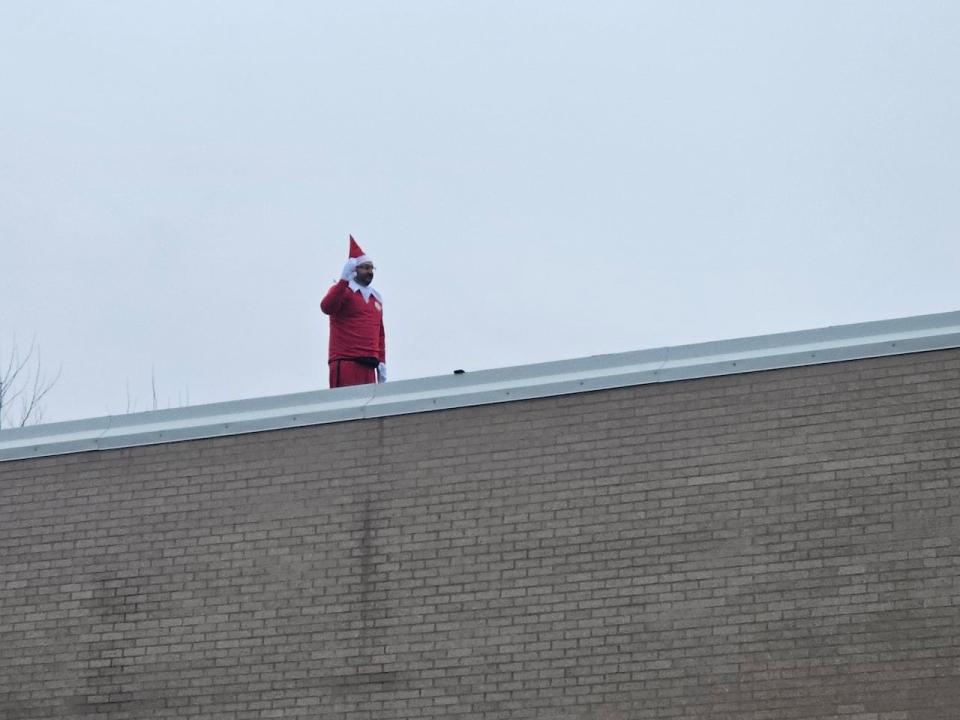 You never know where C.C. will appear next. One day in early December, he popped up on the roof of the school.