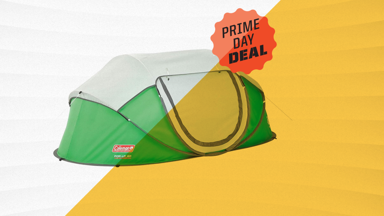 a green and white tent from coleman