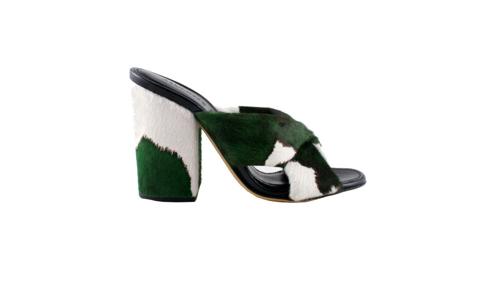 <p>Turban slide block heel in Pony Lux Green, $675, <a rel="nofollow noopener" href="https://shop.alumnae.nyc/products/ve3fywxw1brarbola7s1lmtina32g2" target="_blank" data-ylk="slk:alumnae.com;elm:context_link;itc:0;sec:content-canvas" class="link ">alumnae.com</a> </p>