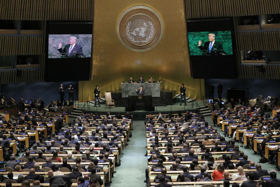 President Trump addressing the United Nations General Assembly in New York: Reuters