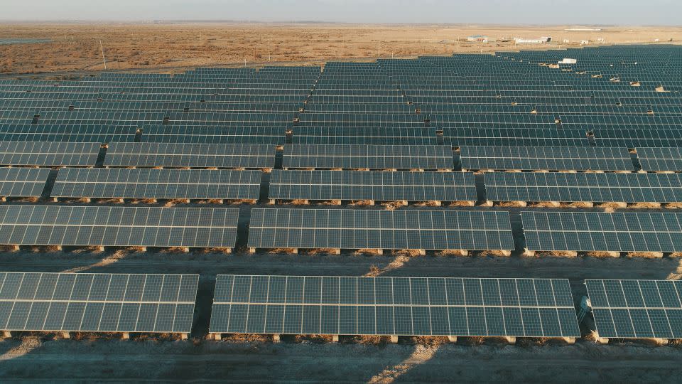 An array of solar photovoltaic power generation in the desert in Hami city, Xinjiang province, China, on November 5, 2023. - CFOTO/Future Publishing/Getty Images