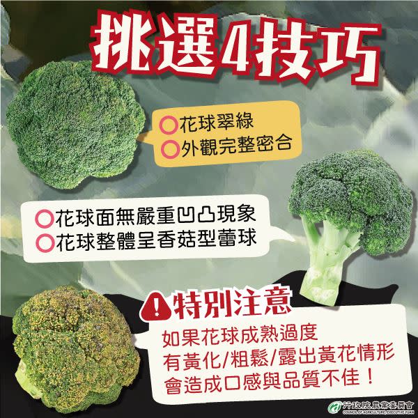 青花菜以花球翠綠、外觀完整為佳。（圖／翻攝自農委會臉書）