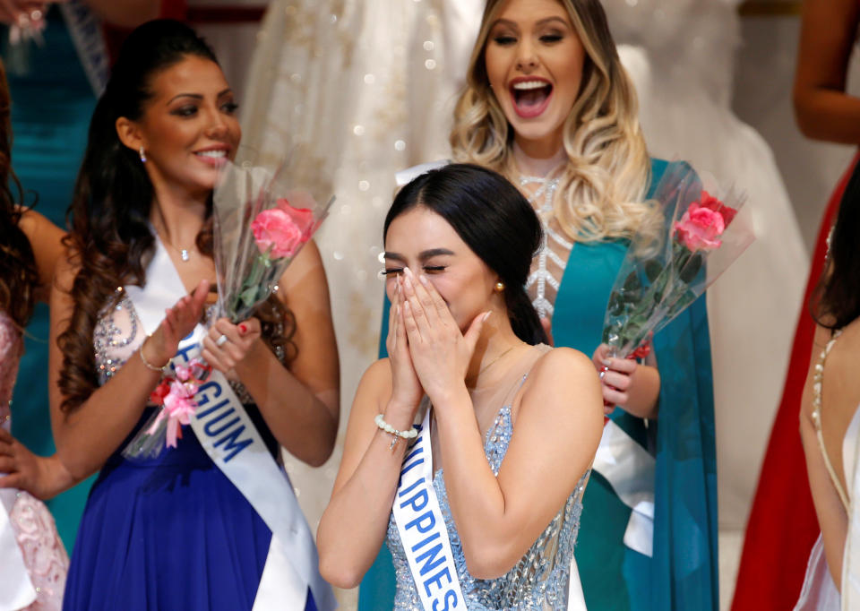 The winner of the Miss International 2016 Kylie Verzosa representing Philippines reacts as she was selected as the winner during the 56th Miss International Beauty Pageant in Tokyo, Japan October 27, 2016. REUTERS/Kim Kyung-Hoon