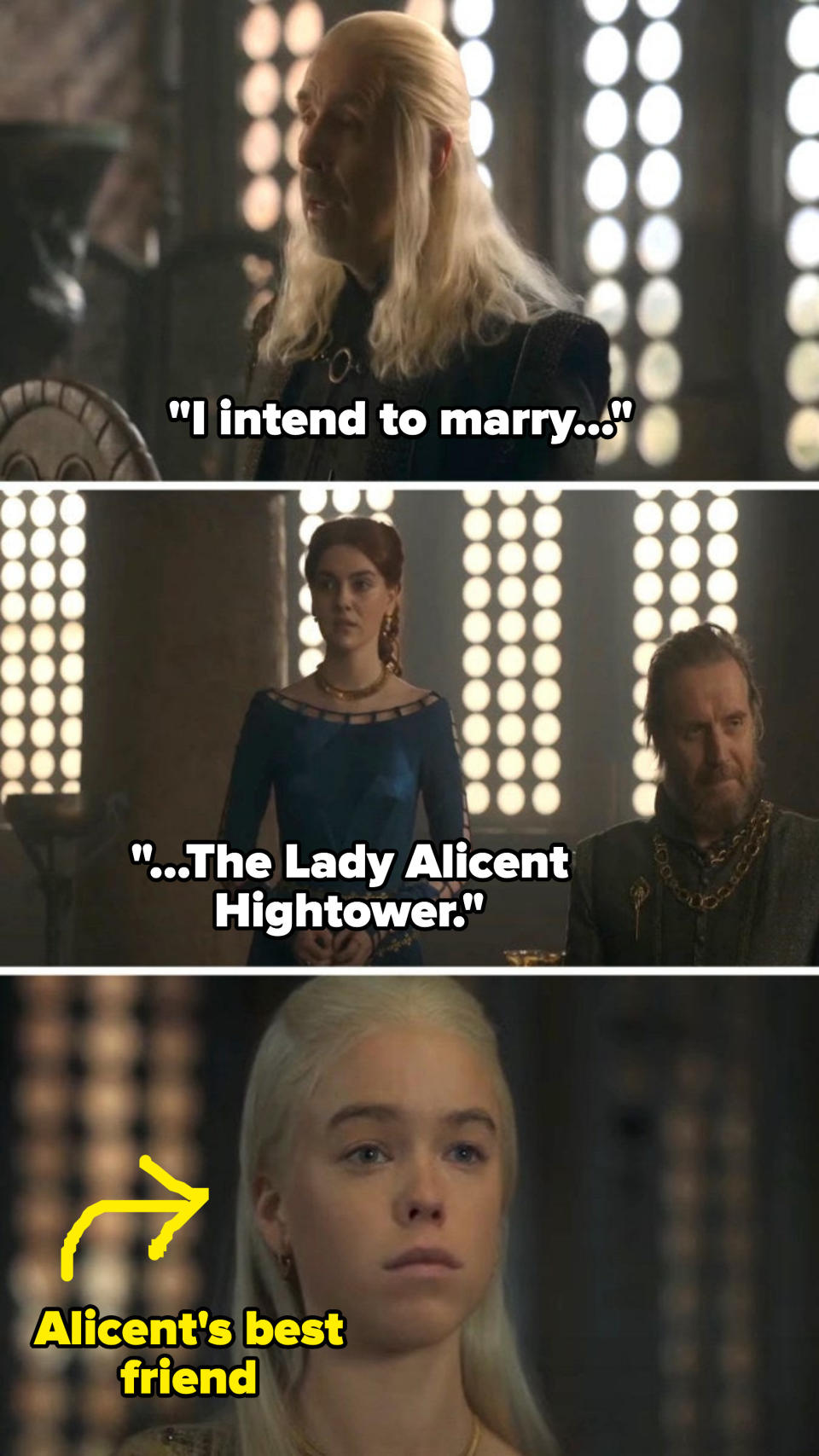 Character saying, i attend to marry the lady Alice the Hightower