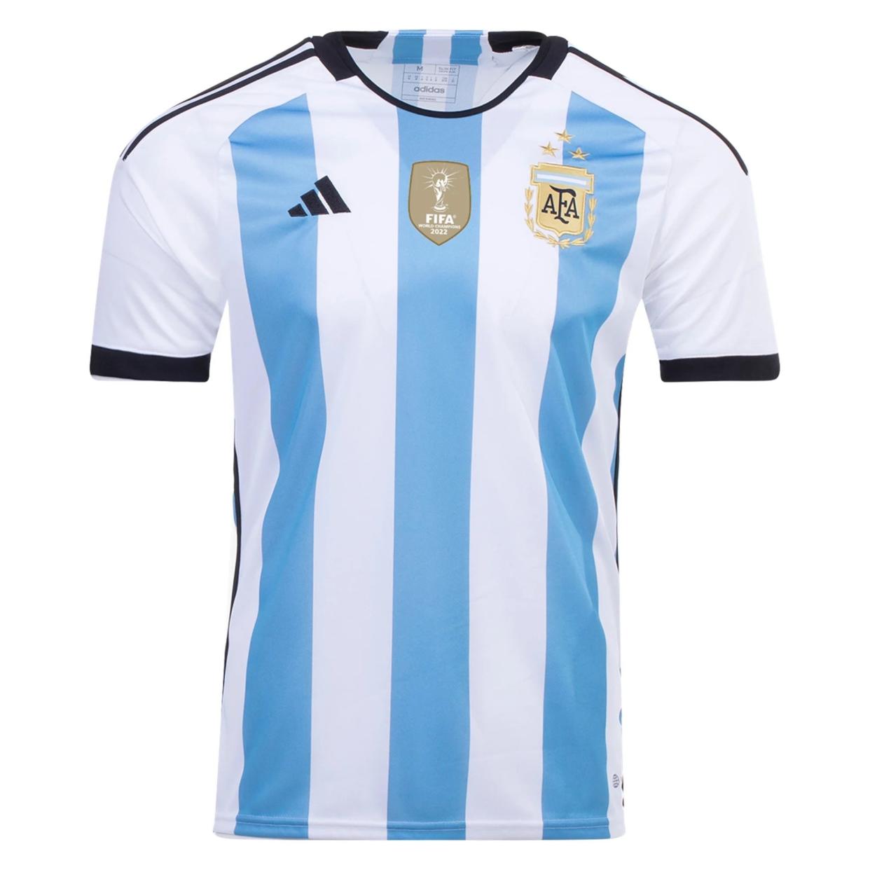 <p><a href="https://go.redirectingat.com?id=74968X1596630&url=https%3A%2F%2Fwww.soccer.com%2Fshop%2Fdetails%2Fmen-s-replica-adidas-argentina-home-jersey-2022-3-stars_A1088793&sref=https%3A%2F%2Fwww.esquire.com%2Flifestyle%2Fg38941759%2Fgifts-for-sports-fans%2F" rel="nofollow noopener" target="_blank" data-ylk="slk:Shop Now;elm:context_link;itc:0;sec:content-canvas" class="link rapid-noclick-resp">Shop Now</a></p><p>Argentina 3-Star Replica Jersey</p><p>soccer.com</p><p>$89.99</p>