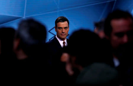 Spanish Prime Minister and Socialist Workers' Party (PSOE) candidate Pedro Sanchez is pictured before a televised debate in Sebastian de los Reyes, outside Madrid, Spain, April 23, 2019. REUTERS/Juan Medina