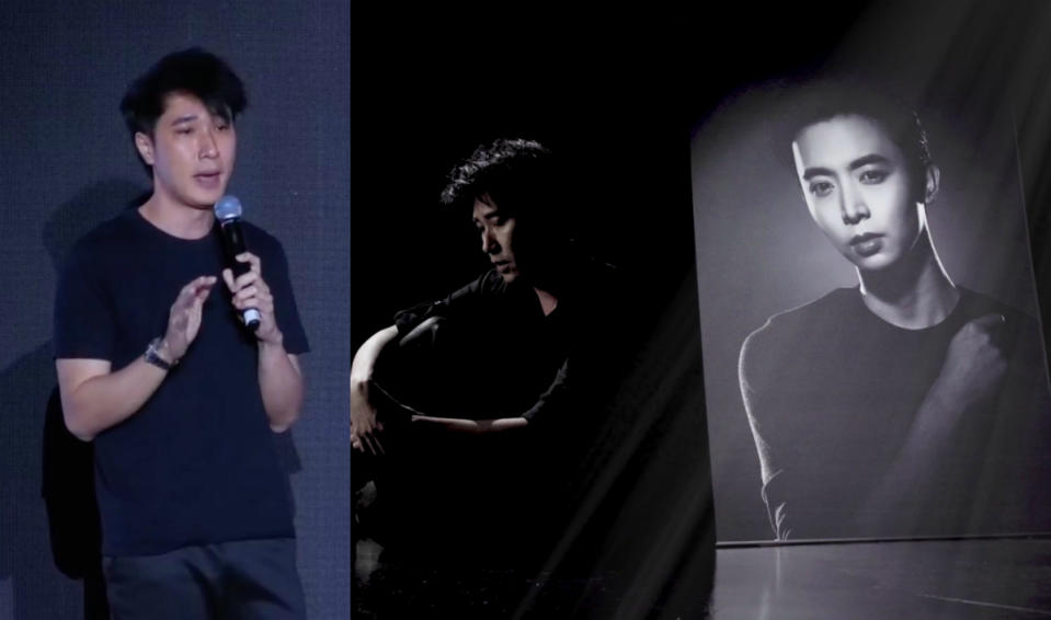 Dasmond Koh, founder of NoonTalk Media agency and manager of the late actor Aloysius Pang, wrote a song in tribute to him and shared a music video for the song, titled This World Without You, during a memorial for Pang on 5 January 2020 at the NoonTalk Media premises at Alice@Mediapolis. (Screenshots from Facebook videos)