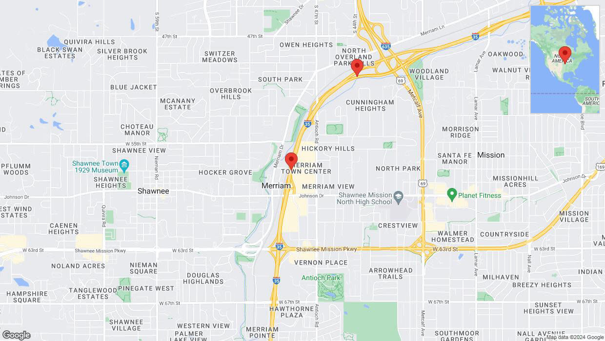 A detailed map that shows the affected road due to 'Traffic alert issued due to heavy rain conditions on northbound I-35 in Shawnee' on July 3rd at 6:48 p.m.