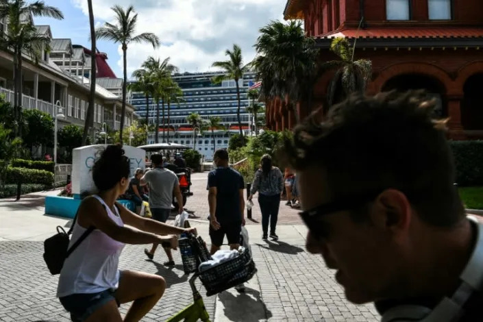 A Carnival Dream cruise is seen at Port B in Key West, Florida on April 11, 2022 (AFP/CHANDAN KHANNA)