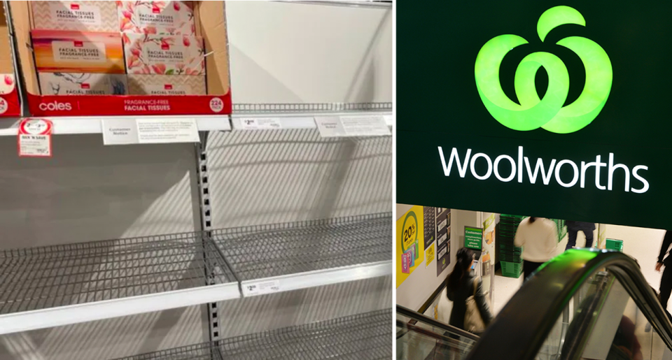 Empty shelves and Woolworths sign