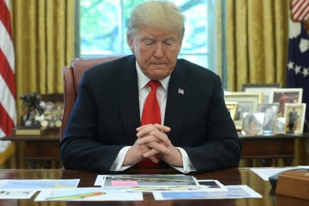 U.S. President Trump receives a Hurricane Dorian update at the White House in Washington