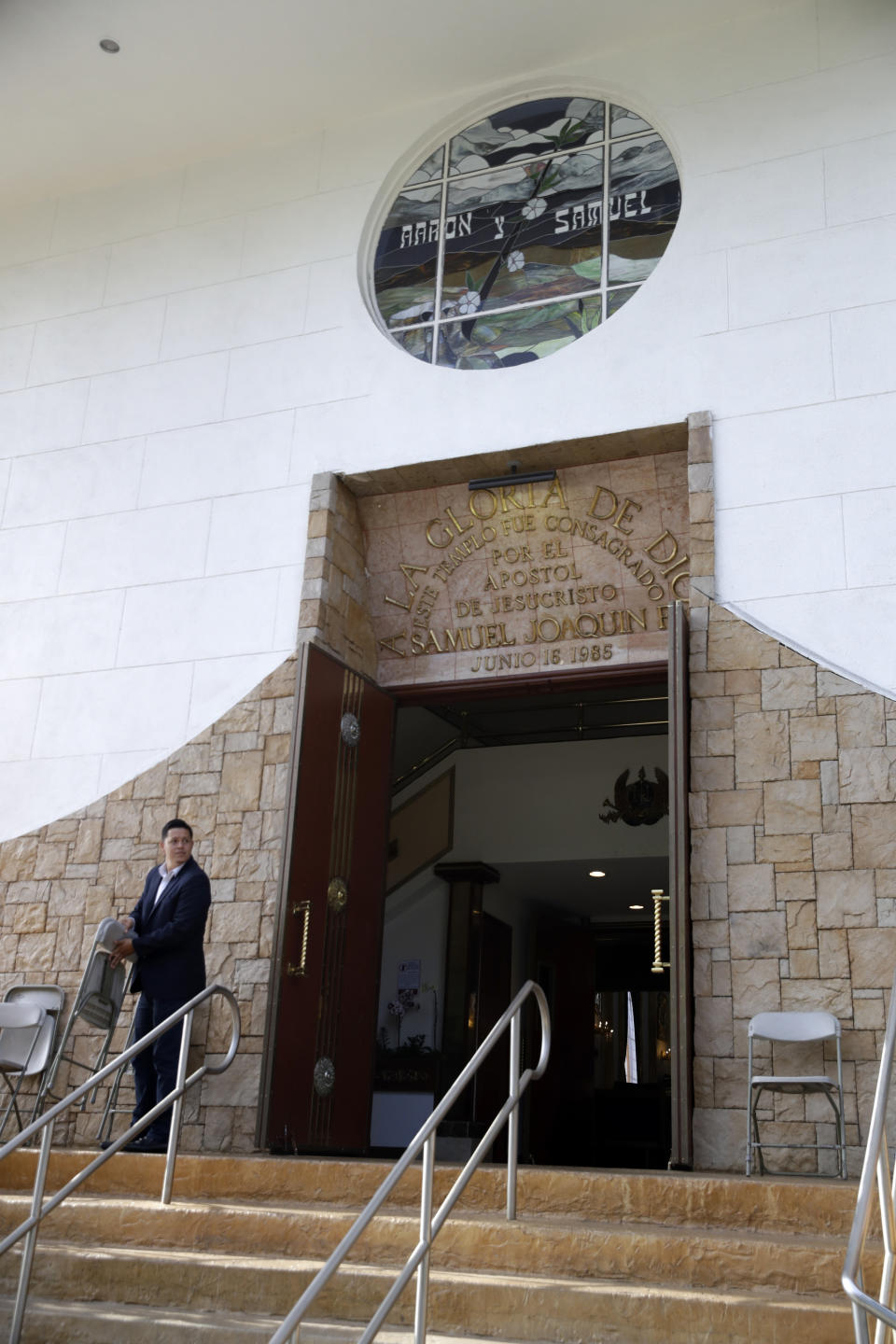 The entrance to a La Luz del Mundo church branch is seen Thursday, June 6, 2019, in Los Angeles. The leader and self-proclaimed apostle of La Luz del Mundo, a Mexico-based church with branches in the U.S. that claims over 1 million followers, has been charged with human trafficking and child rape, California officials announced Tuesday.(AP Photo/Marcio Jose Sanchez)