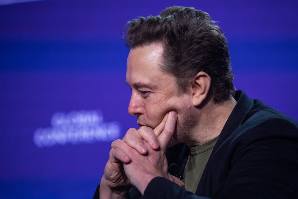 BEVERLY HILLS, CALIFORNIA - May 6: Elon Musk, co-founder of Tesla and SpaceX and owner of X Holdings Corp., speaks at the Milken Institute Global Conference at the Beverly Hilton Hotel, on May 6, 2024 in Beverly Hills, California.  The 27th annual global conference explores a variety of topics, from the rise of generational AI to electric vehicle trends and features participants, soccer star David Beckham and actor Ashton Kutcher.  (Photo by Apu Gomes/Getty Images)