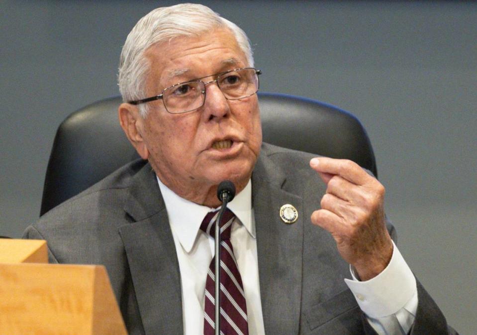 Commissioner Manolo Reyes speaks during a Miami City Commission meeting on Thursday, April 25, 2024, at Miami City Hall in Coconut Grove.