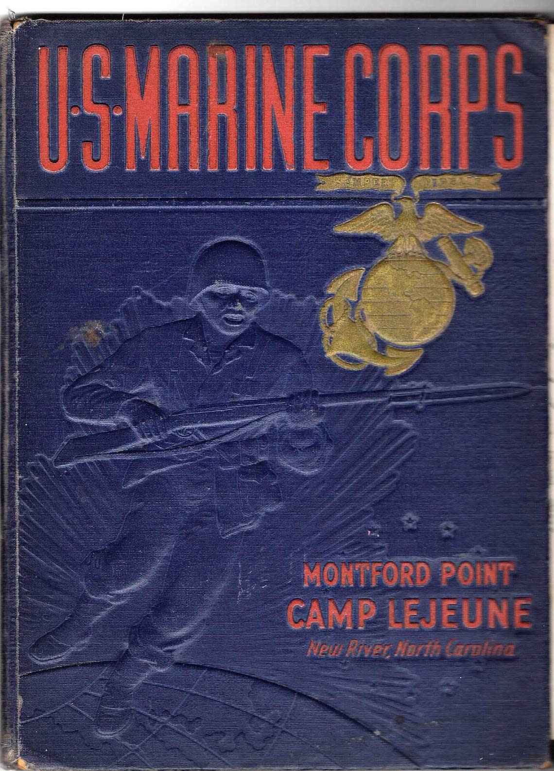 The cover of the Montford Point Marines’ ‘Blue Book,’ the Marine Corps’ version of a yearbook for its training classes.