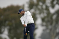 Francesco Molinari, of Italy, plays his shot from the first tee during the first round of the U.S. Open Golf Championship, Thursday, June 17, 2021, at Torrey Pines Golf Course in San Diego. (AP Photo/Gregory Bull)