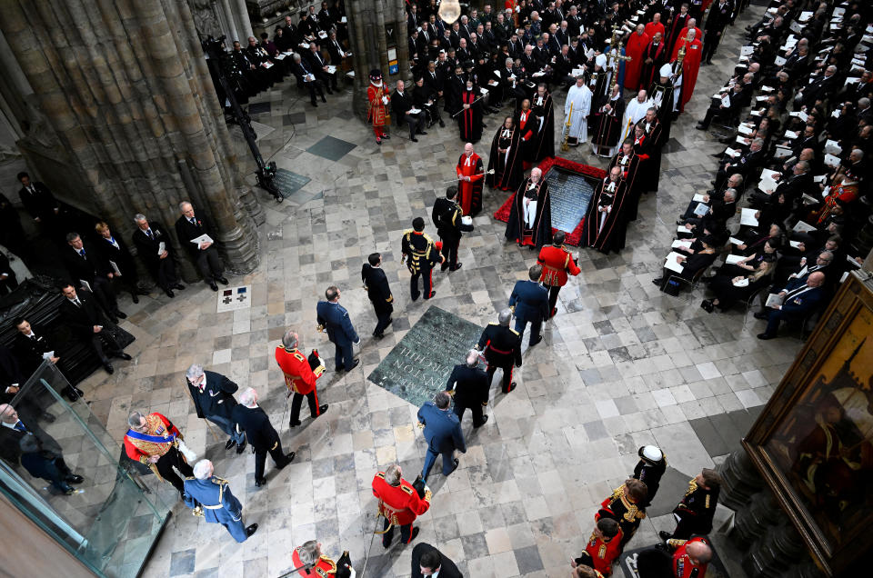 LONDON, ENGLAND - SEPTEMBER 19: A general view inside Westminster Abbey ahead of the State Funeral f Queen Elizabeth II on September 19, 2022 in London, England. Elizabeth Alexandra Mary Windsor was born in Bruton Street, Mayfair, London on 21 April 1926. She married Prince Philip in 1947 and ascended the throne of the United Kingdom and Commonwealth on 6 February 1952 after the death of her Father, King George VI. Queen Elizabeth II died at Balmoral Castle in Scotland on September 8, 2022, and is succeeded by her eldest son, King Charles III.      Gareth Cattermole/Pool via REUTERS