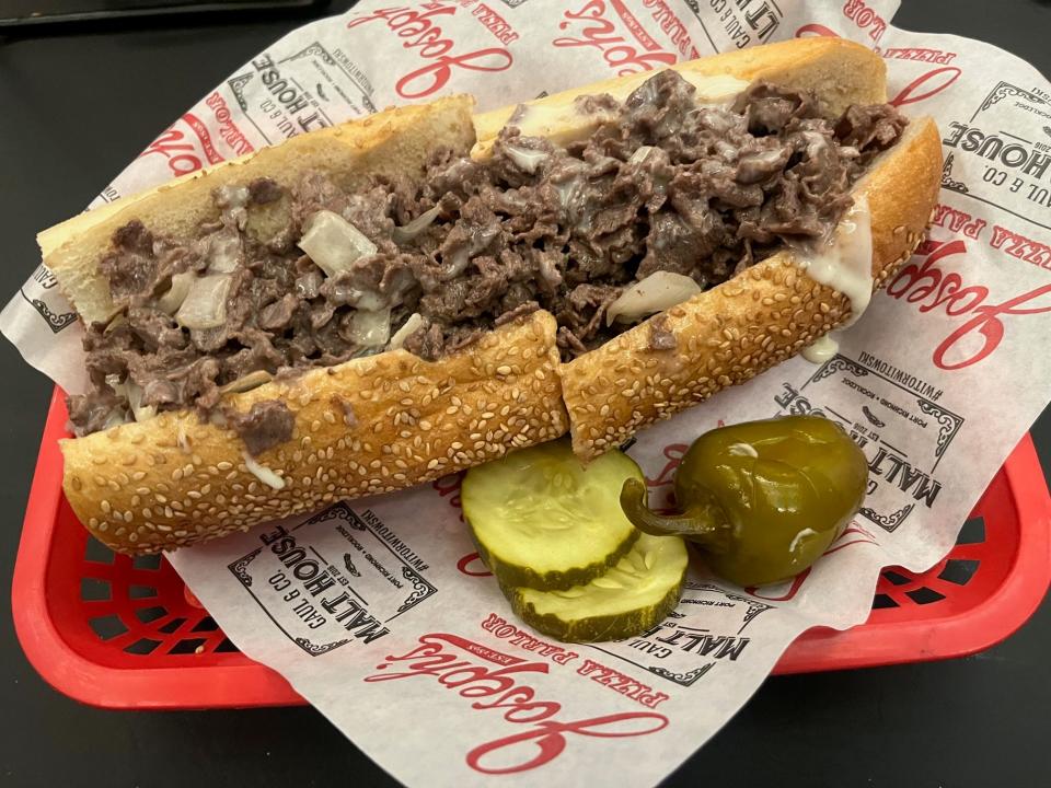 The cheesesteak at Northeast Philly's Joseph's Pizza Parlor is made with custom-cut, prime-grade beef knuckle, on a Liscio's roll baked specially for Jospeh's.