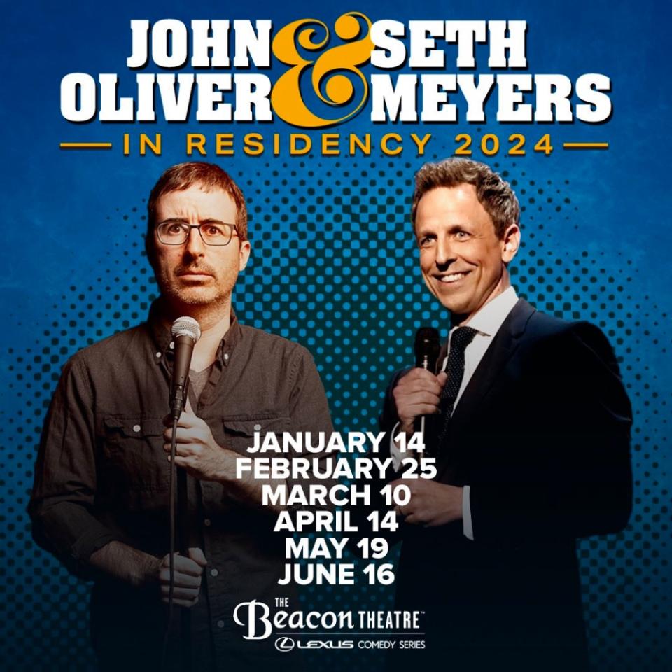 John Oliver Seth Meyers 2024 residency co-headlining Beacon Theater dates announced tickets pre-sale