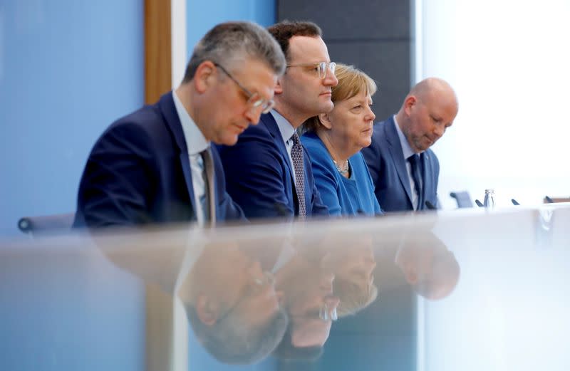 German Chancellor Merkel addresses a news conference on coronavirus in Berlin