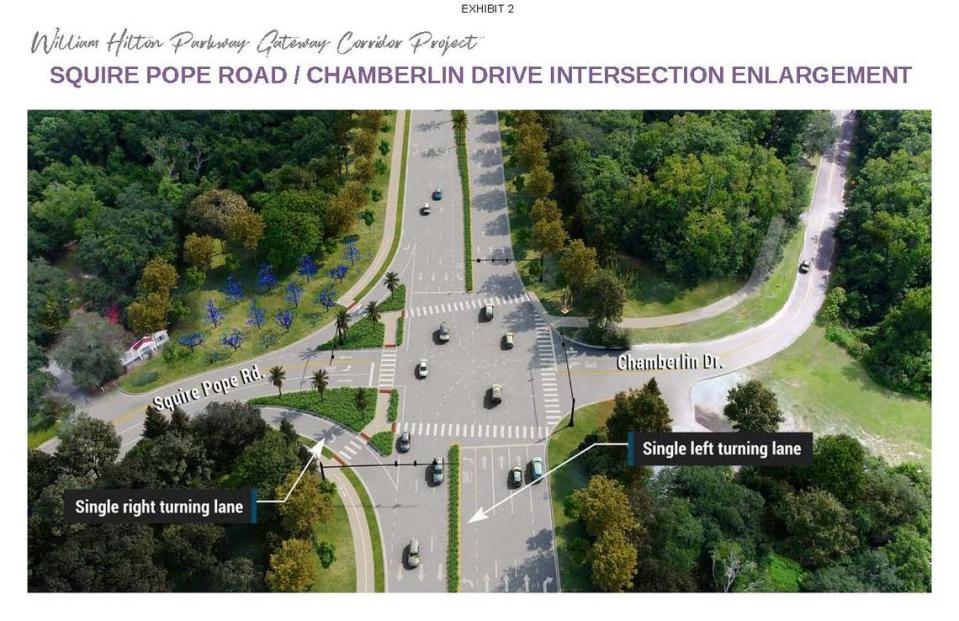 A rendering showing the widening plan for U.S. 278 at the intersection of Squire Pope Road and Chamberlain Drive on Hilton Head Island.