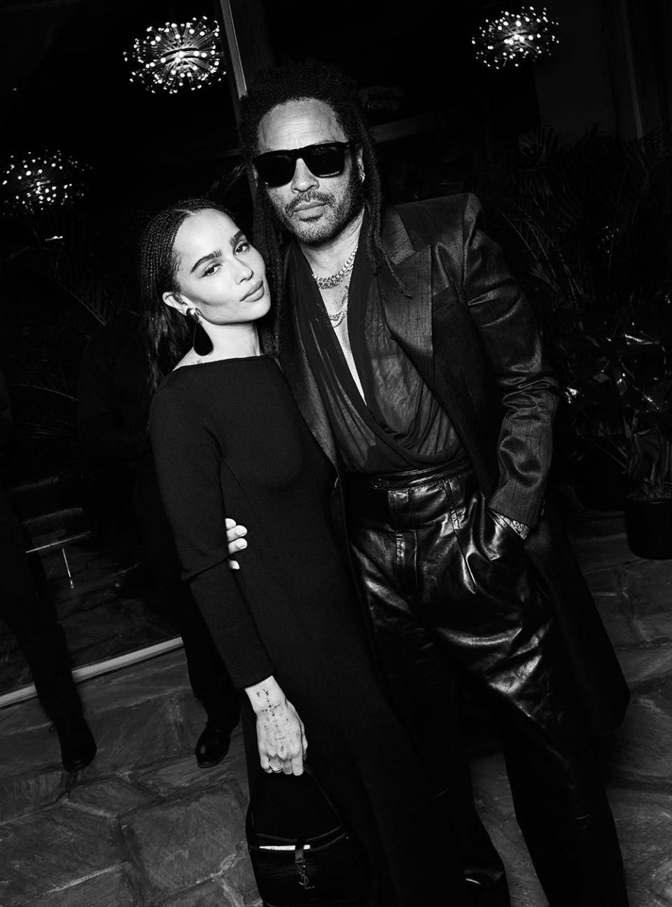 Zoe and Lenny Kravitz attend an intimate dinner hosted by W editor-in-chief Sara Moonves and Saint Lauren creative director Anthony Vaccarello at a private residence in Los Angeles on March 9, 2023.