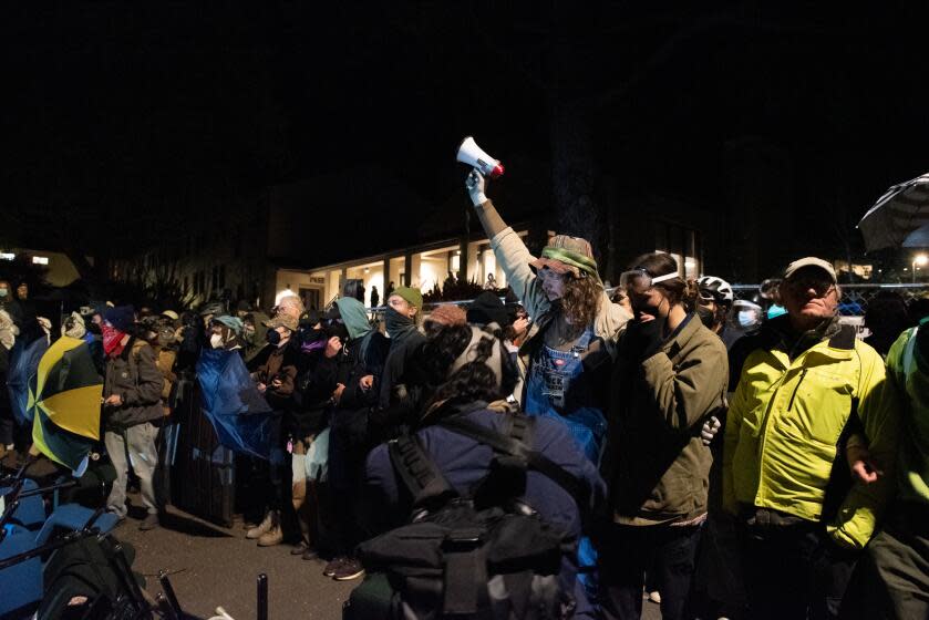 ARACATA CA APRIL 30, 2024 - Students continued their protest at Cal Poly Humboldt, where pro-Palestinian demonstrators have occupied a campus building for over a week. (Beau Saunders / For The Times)