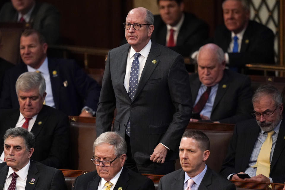 FILE - U.S. Rep. Dan Bishop, R-N.C., votes for Rep. Byron Donalds, R-Fla., in the House chamber as the House meets for a second day to elect a speaker and convene the 118th Congress, Jan. 4, 2023, in Washington. Bishop announced on Thursday, Aug. 3, that he would run for North Carolina attorney general in 2024 rather than seek to remain in Congress, where he's become a conservative foil to House Speaker Kevin McCarthy. (AP Photo/Alex Brandon, File)