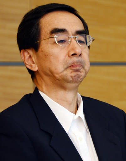 Fukui Governor Issei Nishikawa (pictured) listens to Trade and Industry Minister Yukio Edano during his meeting with prime minister Yoshihiko Noda at Noda's official resicence in Tokyo, June 16. Noda ordered nuclear reactors back online, defying public sentiment against atomic power following last year's meltdowns at Fukushima sparked by a huge quake-tsunami disaster