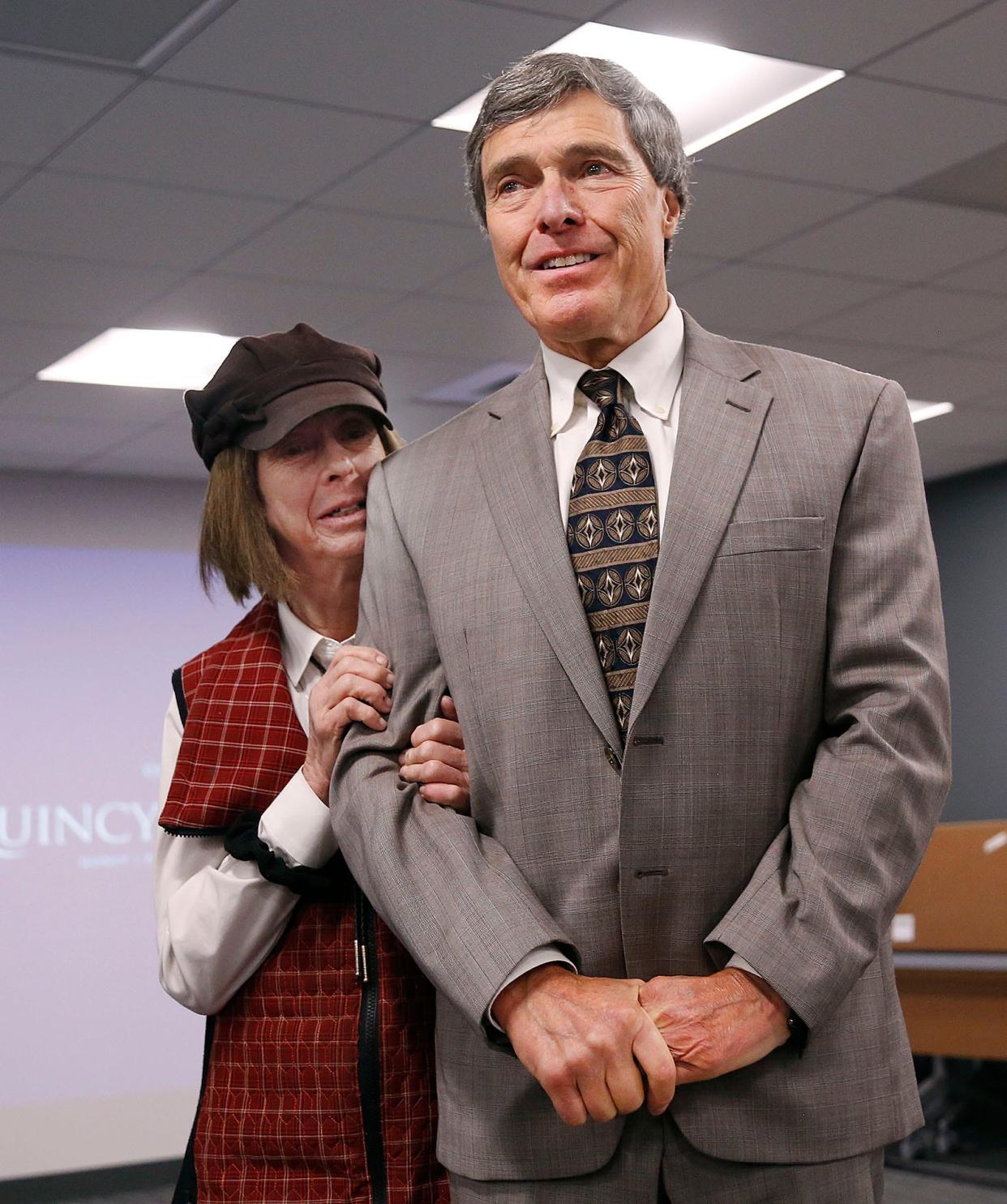 Wayne Westcott with his wife, Claudia, at Quincy College on Tuesday, Oct. 18, 2022.