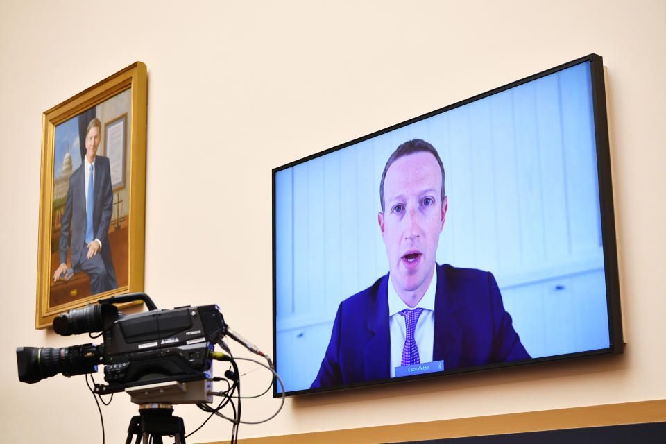 WASHINGTON, DC - JULY 29: Facebook CEO Mark Zuckerberg testifies before the House Judiciary Subcommittee on Antitrust, Commercial and Administrative Law on Online Platforms and Market Power in the Rayburn House office Building, July 29, 2020 on Capitol Hill in Washington, DC. (Photo by Mandel Ngan-Pool/Getty Images)