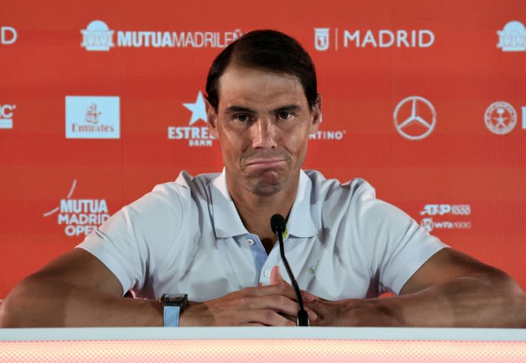 El tenista español Rafael Nadal durante la conferencia de prensa previa a su debut en el Masters 1000 de Madrid, en la Caja Mágica de la capital de España el 24 de abrikl de 2024 (Thomas COEX)