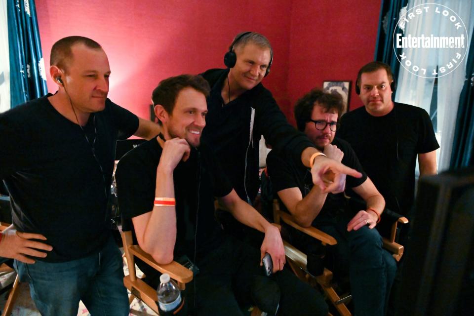 Producer William Sherak, Director Matt Bettinelli-Olpin, Executive Producer Kevin Williamson, Director Tyler Gillett and Executive Producer Chad Villella on the set of Paramount Pictures and Spyglass Media Group's "Scream.