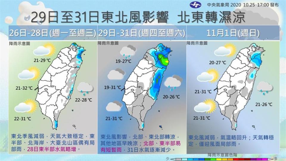 中央氣象局表示，28日起東半部水氣略增。（圖／擷取自「報天氣」臉書粉絲專頁）