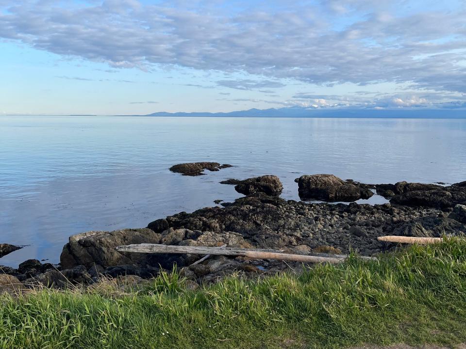 view of the ocean and mountains on the coast of victoria canada