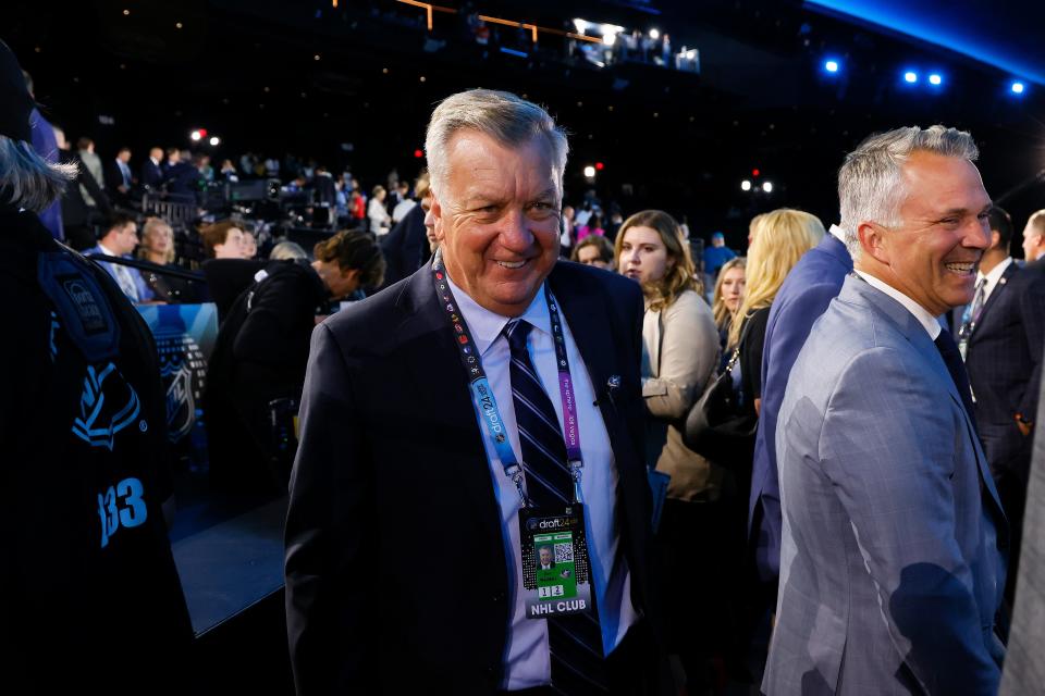 LAS VEGAS, NEVADA - JUNE 28: General manager Don Waddell of the Columbus Blue Jackets looks on during the first round of the 2024 Upper Deck NHL Draft at Sphere on June 28, 2024 in Las Vegas, Nevada. (Photo by Bruce Bennett/Getty Images)