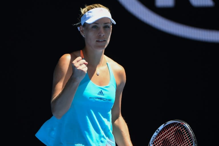 Germany's Angelique Kerber celebrates after defeating Karolina Pliskova of the Czech Republic in their Australian Open third round match in Melbourne on January 20, 2017