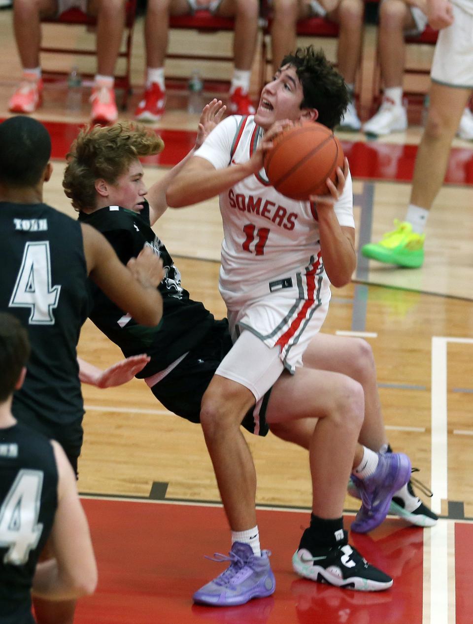 Somers Andrew Violante (11) during game against Yorktown at Somers High School Jan. 31, 2023. Somers won the game 82-66.