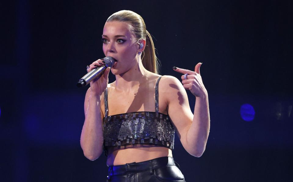 Becky Hill performs at the 2024 Brits